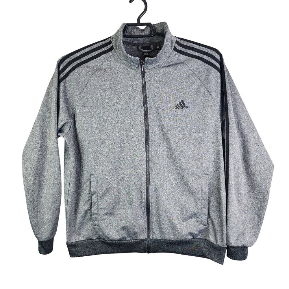 Mens Adidas Gray Athletic Full Zip Fleece Sweatshirt Jacket Long Sleeve Size XL